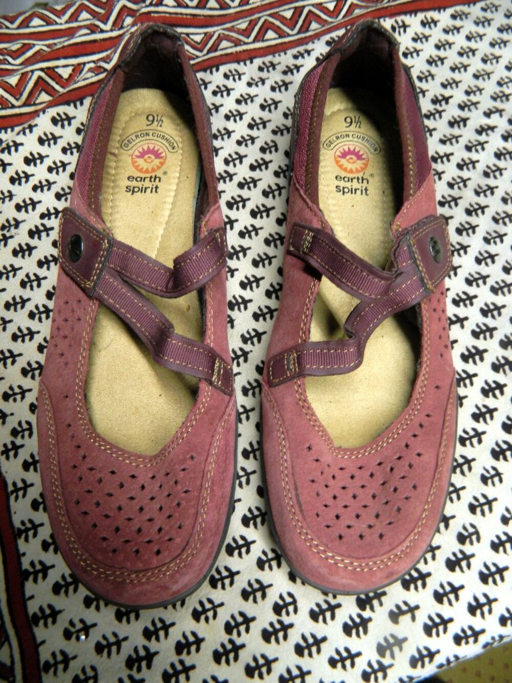 Earth Spirit Pink Leather Slip On Mary Jane Wedge Casual Women Shoe Size 9.5M